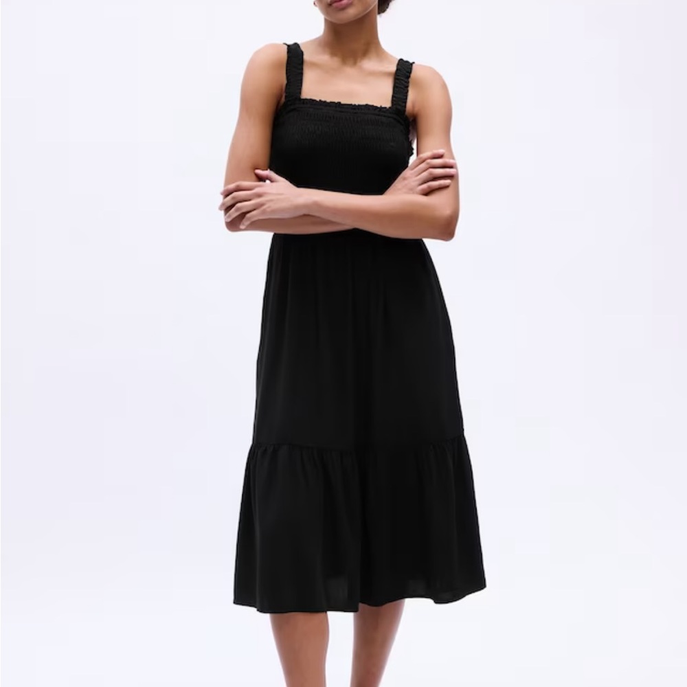 Gap Smocked Midi Dress-Black-XS-NEW